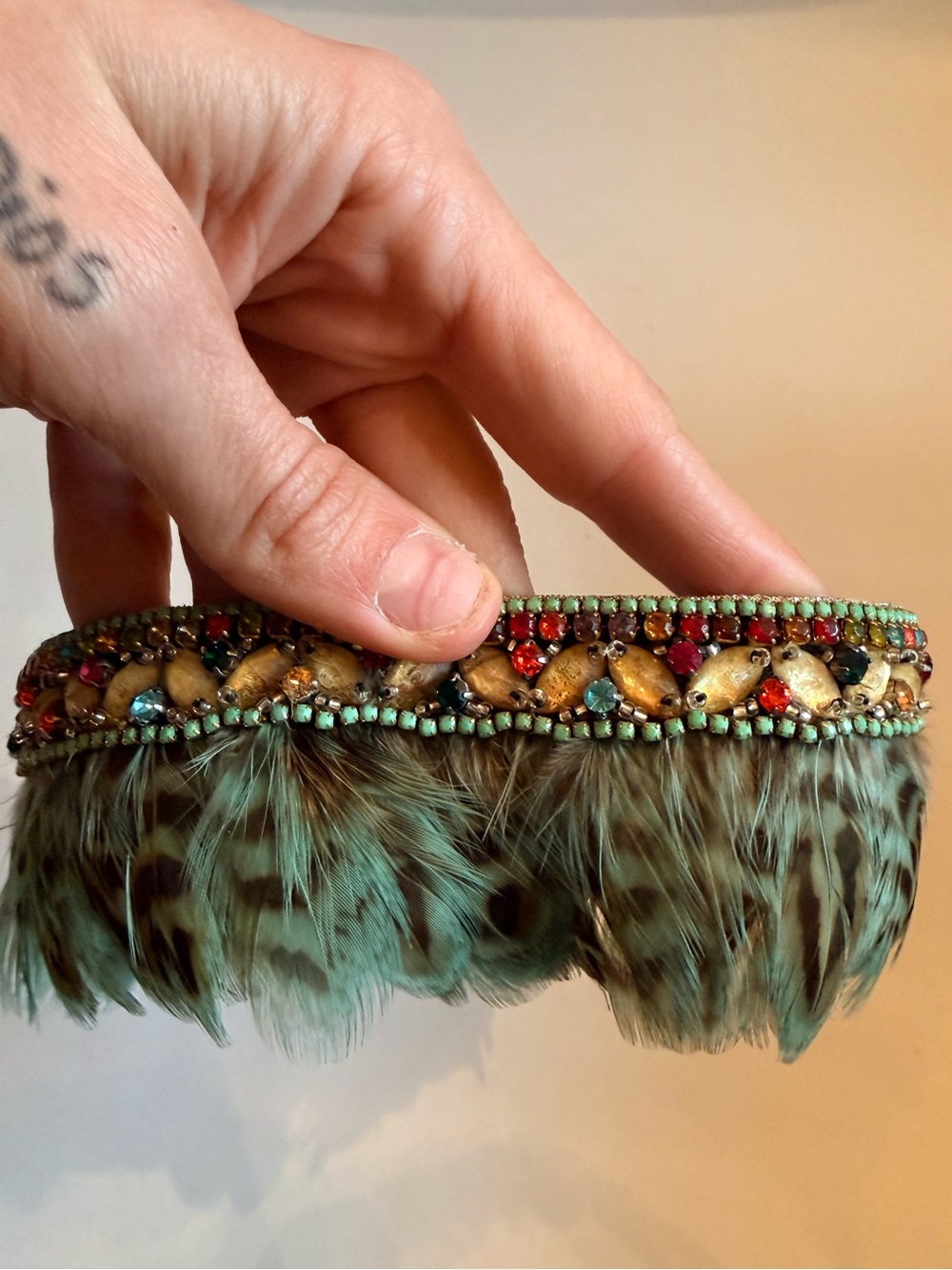 Boho Turquoise Feather Beaded Statement Choker Necklace NWT
